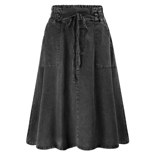 KANCY KOLE Womens High Elastic Waist Denim Skirt Lightweight Pleated