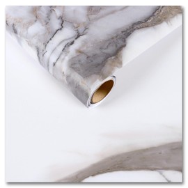 CRE8TIVE White Marble Contact Paper Brown Grey White Peel and Stick Wallpaper Thick Kitchen Wallpaper Waterproof Marble Effect Vinyl Wrap Kitchen Worktop Covering Bathroom Cabinets 30cm x 200cm