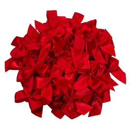 Haobase 50 Pcs Mini Satin Ribbon Bows Ribbon Flowers Craft Bows 25mm x 25mm for DIY Crafts Gift Wedding Party Sewing Scrapbooking (Red)