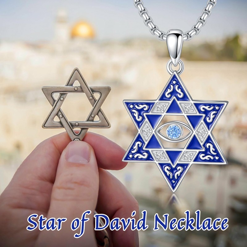 PELOVNY Star of David Evil Eye Necklace 925 Sterling Silver