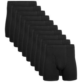 Gildan Men's Underwear Covered Waistband Boxer Briefs, Multipack, Black (10-Pack)