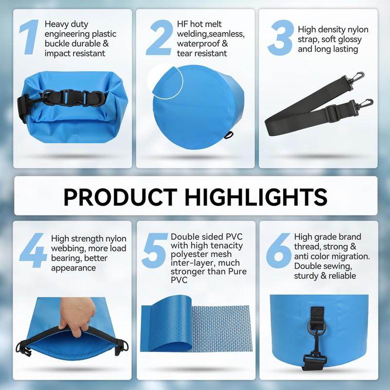 MARCHWAY Floating Waterproof Dry Bag Backpack 5L/10L/20L/30L/40L, Roll Top Sack