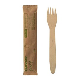 VEPATIM 100 Disposable Wooden Forks 155 mm Natural Individually Packed in Paper Bag