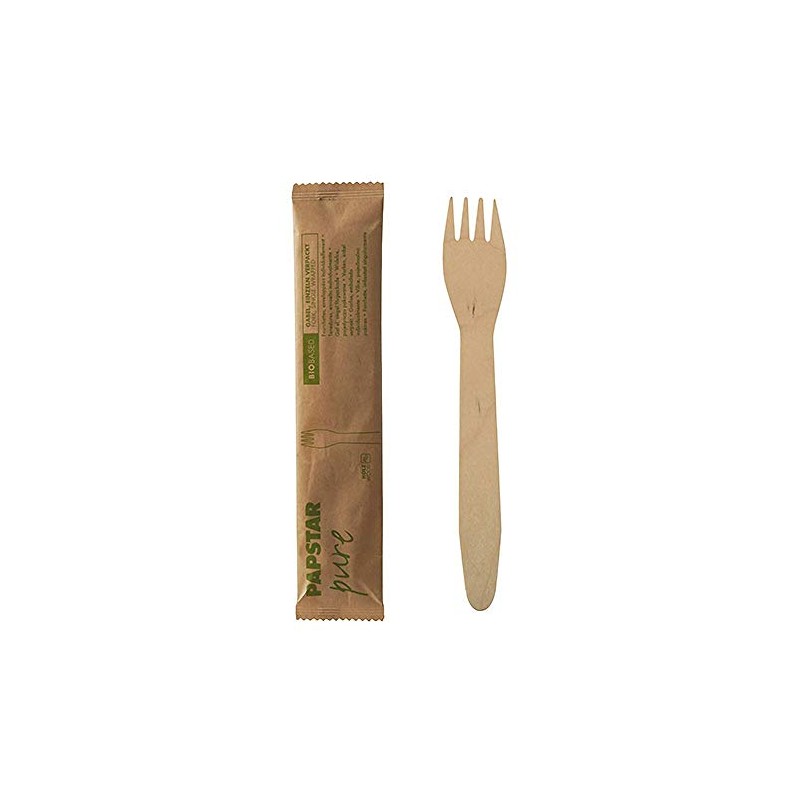 VEPATIM 100 Disposable Wooden Forks 155 mm Natural Individually Packed
