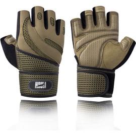 Hirola Guantes para Gimnasio Unisex con Apoyo de Muñeca Hecho de Microfibra y Licra para Entrenamiento de Crossfit, Fitness, Levantamiento de Peso o Gimnasio (Café, M)