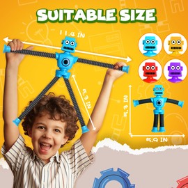 Christmas Stocking Stuffers Gift for Toddlers Kid Boy Grandkid Year Old Age 3 4 5 6 7 8, Robot Sensory Travel Toy 4Pcs Airplane Autism Pop Tube Suction Fidget Toy Autistic Easter Basket Valentines Day