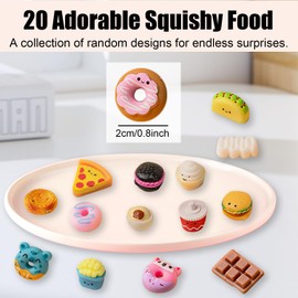 20 PCS Random Style Squishy Play Food Toys, TPR Material Stress Relief Miniature Squeeze Toys, Cute Toy Food Party Bag Fillers for Adults Kitchen Classroom Toy Food, Birthday Party Favors