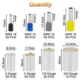 HYDDNice 440 PCS Wire Ferrules Kit: 8 Sizes AWG 16-2/0, Brass & Tin-Plated Copper, Yellow & Black, Screw Terminal, Crimp Connector