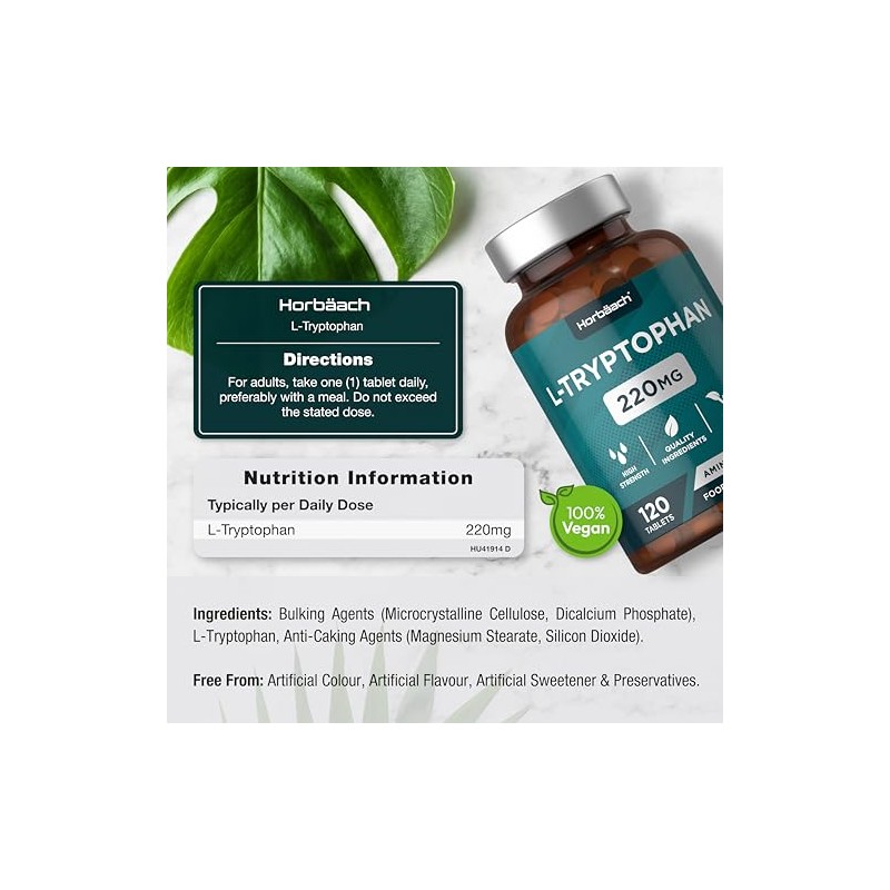 Horb?ach L-Tryptophan 220mg | 120 Vegan Tablets | High Strength