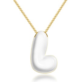 KissYan Bubble Letter Necklace, 14K Gold Plated Enamel Initial Pendant Box Chain Necklace Dainty Alphabet Jewelry for Women(White L)