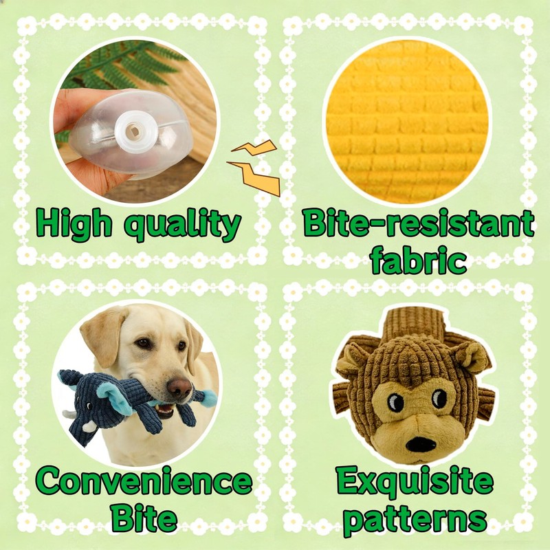 YOUBEMAGIC Squeaky Dog Toy No Stuffing with 2 Squeaker Body,