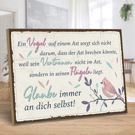 ARTFAVES® Wooden Sign with Saying "Ein Vogel auf einem Branch" Shabby Chic Vintage Sign Decorative Gift on Happiness, Mindfulness, Motivation Size: 28 x 19 cm
