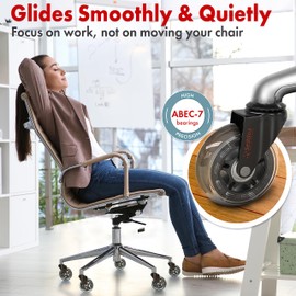 SEDDOX Office Chair Wheels Replacement Set of 5 - Desk Chair Casters for Hardwood & Carpet - Heavy Duty & Safe for All Floors - Universal Fit for Most Computer Gaming & Office Chairs - 3 Inch