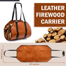 Ylinge Leather Firewood Carrier Leather Log Carrier Heavy Duty Luxury Handcrafted Firewood Carrier Leather Fireplace Log Carrier for Winter for Wood Carrying Indoor Wood Stove Outdoors Camping