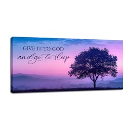 Give it to God and Go to Sleep Sign Wall Art Large Bedroom Wall Decor Christian Oversize Canvas Prints Painting Purple Tree Bathroom Pictures Framed Artwork Gifts Living Room Decorations 60"x30"