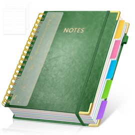 Hardcover Spiral Notebook Journal with Removable PVC Dividers - 8'' x 10'' Large 300 Pages B5 Hardcover Leather Lined Journals Notebook with Tab for Work Note Taking Office Home School Supplies, Green