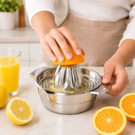 Manual Citrus Juicer for Fresh Juice – Stainless Steel Lemon & Orange Squeezer with Strainer and 500ml Collection Bowl