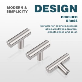 PinLin 25 Pack Cabinet Handles 50mm Overall Length Brushed Nickle Cabinet Pulls Stainless Steel Kitchen Door Handles Single Hole T Bar Drawer Pulls