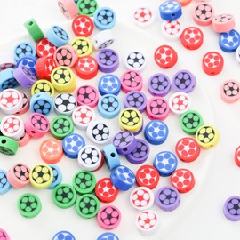 100pcs Football Polymer Clay Spacer Beads for Women Jewelry Making DIY Bracelet Necklace Hair Clip Accessories (Football)