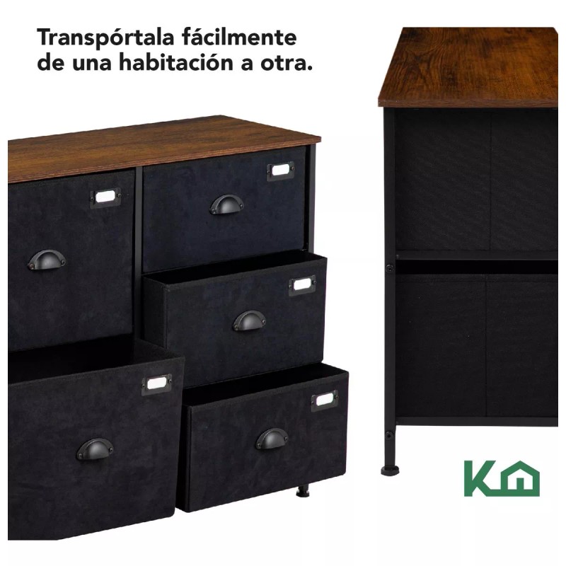 Kingshouse Comoda Cajonera De 5 Cajones Tela Estructura Acero Madera