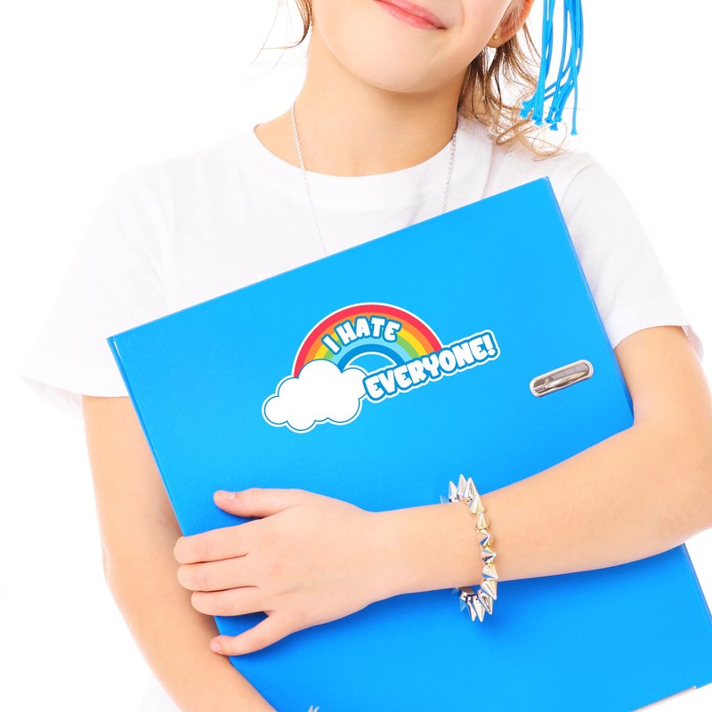 I Hate Everyone Happy Rainbow Sticker Decal Notebook Car Laptop