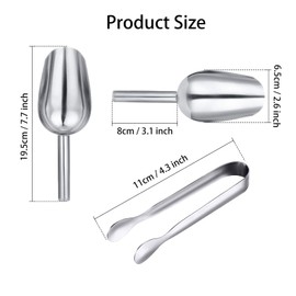 3Pcs Ice Tongs and 2Pcs Stainless Steel Measuring Scoops, Serving Tongs Food Scoops Set for Ice Coffee Bucket Bar Kitchen Wedding Birthday Party
