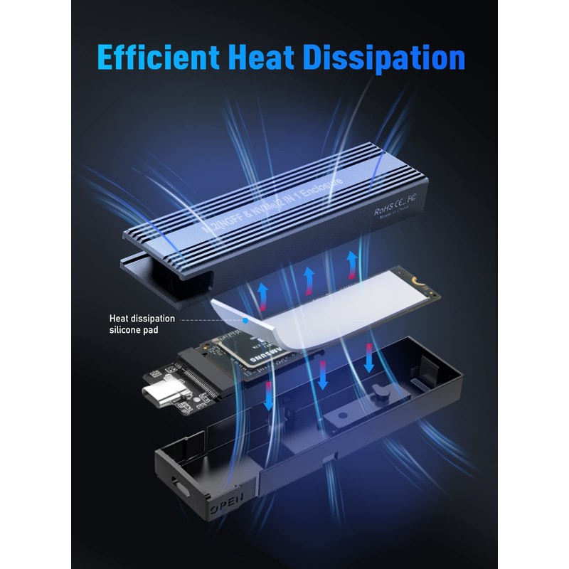 VCOM M.2 SSD External Case, NVME/SATA Compatible, 10Gbps, 6Gbps, SATA