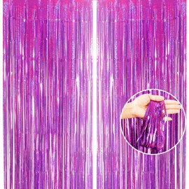 2pcs 3.2 x 8.3ft Glitter Purple Tinsel Foil Fringe Curtain Door Tinsel Curtain Streamers Party Curtain Photo Banner Decorations for Birthday School Graduation Hen Party Decorations Purple
