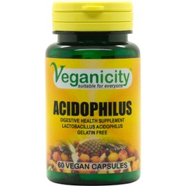 Veganicity Acidophilus Probiotic : Digestive Health Supplement : 60 Vegan Capsules, in a Planet-Friendly 99% Recycled Pot