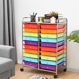 SILKYDRY 20 Drawer Rolling Storage Cart, Art Cart Organizer with Wheels for Makeup, Tool, Paper, Multipurpose Craft Storage Cart with Drawers for Office, Home, Classroom, Teacher, School (Multi-Color)