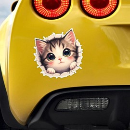 2pcs Cute Cartoon Big Eyes Cat Sticker, 5.12''x5.12'', Funny Cat Car Decal, Suitable for Cars, Trucks, Motorcycles, Walls, Kitten Face Stickers | CZ136