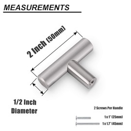 Probrico Solid Single Hole T Bar Cabinet Handles, Brushed Nickel Stainless Steel Drawer Dresser Pulls, 5 Pack