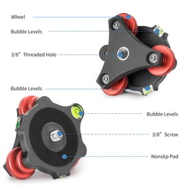 Camerig Tripod Head Leveling Base Camera Leveler, Aircraft Grade Aluminum Alloy 3 Axis Tri Wheel Head, 3/8” Thread, with +/-5 Degree Precision Adjustment for DSLR Camera Rotator Panoramic Head LP-64