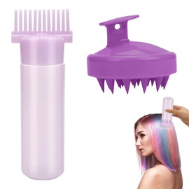 Toulifly Haarfärbebürste Flasche, Wurzelkamm Applikator, Haaröl Applikator, Hair Oil Applicator Bottle, Haarfärbemittel Pinsel Flasche, Kopfmassage Bürste, Färbe Styling Werkzeug, 2pcs (Lila)