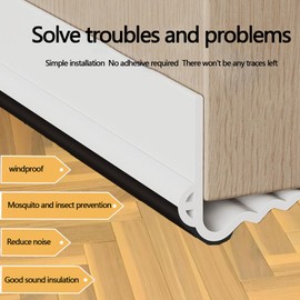 Door Draft Stopper for Bottom of Door - 39" Adjustable Length, Heavy-Duty Weather Stripping Seal with Strong Adhesive, Noise Proof & Energy Saving for Interior/Exterior Doors (Black, L)