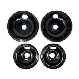 EvertechPRO Electric Stove Drip Pans Set of 4 for Frigidaire 5304430150 5304430149, Universal Fit Burner Drip Pans, Stove Eye Drip Pans, 2 Small 6-Inch and 2 Big 8-Inch Pans, Black