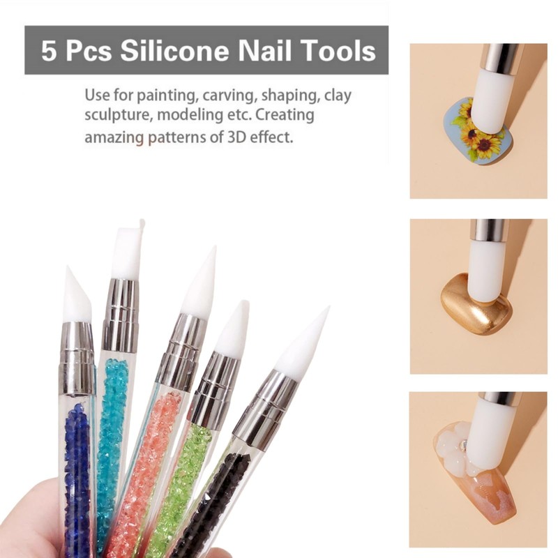 5 Pcs Silicone Nail Tools Dual Tipped Nail Art Sculpture