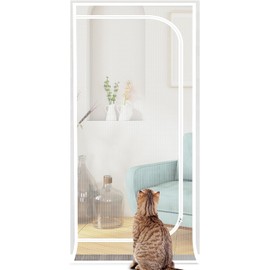 Screen Door Type Pet Gate, Cat Netting Screen Door, Ventilated Mesh, Double Zipper, Velcro, Stick-on Type, No Drilling, Escape Prevention, Intrusion/Jumping Prevention, Easy Installation, Garden,
