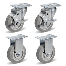 CWfutureparts 4 Inch Casters Set of 4 Heavy Duty Caster Wheels with Brake 1200Lbs Rigid Rubber Wheel Silent Castor Industrial Plate Casters Wheels for Cart Furniture Workbench（2 Brake & 2 Rigid）