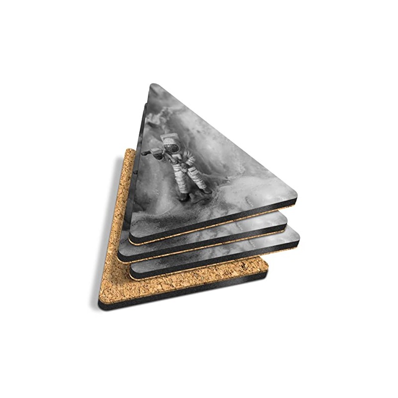 4 x Triangle Coasters - BW - Mini Astronaut Figure