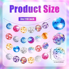 Pack of 4 Disco Ball Party Banner, 70s Party Decoration, Colourful Disco Ball Decoration, Garland, Hanging Banner for Disco Theme Party, Birthday Party, Baby Shower Accessories