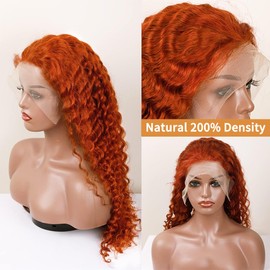 Ginger Wig Human Hair 30 Inch 200 Density 13x6 Ginger Lace Front Wigs Human Hair Pre Plucked Deep Wave Orange Curly Wig Human Hair HD Frontal Glueless