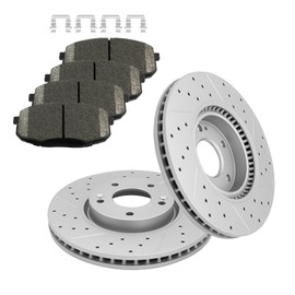 Fraxle 11.81 Inch（300mm）Front Drilled & Slotted Disc Brake Rotors and Ceramic Brake Pads kit for 2010 2012 2013 Kia Forte, 2012 2013 Forte5