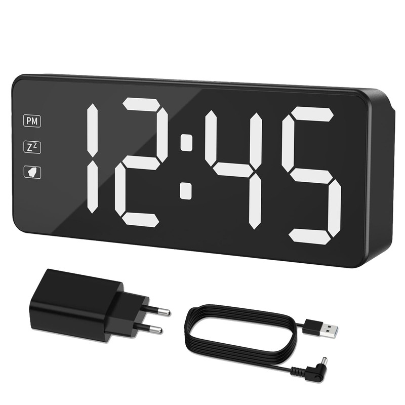 KWANWA Digital Alarm Clock with Large LED Display, Brightness Adjustable,