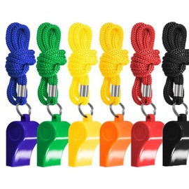 ZoeTekway Pack of 6 Plastic Whistles with Lanyard, Loud Sound Sports Referee Whistle, Sports Whistle in Training, Survival Emergency Sports, for Trainers, Referees, Teachers, Emergency