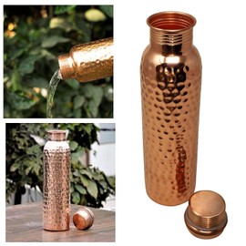 VG® 1 Litre Pure Indian Copper Hammered Effect Water Bottle with Stopper Discover Many Amazing Ayurvedic Health Benefits today Fill up overnight and drink on empty stomach in the morning Leak Proof
