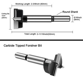 ASNOMY 25mm Forstner Drill Bit, Carbide Tipped Forstner Bit for Hard Wood, Wood Drilling Hole Saw Set Woodworking Hinge Cutter Tool Kits for Wood Plastic Plywood
