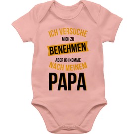 Shirtracer - Baby Bodysuit Boy Girl - Sayings Baby - Ich versuche mich zu benehmen aber ich komme nach meinem Papa - Black/Orange, 2 baby pink