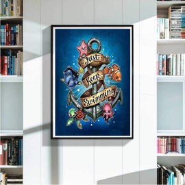 5D Diamond Painting by Number Kit, Full Drill Just Keep Swimming Starfish Octopus Fish Flowers Rhinestone Embroidery Cross Stitch Supply Arts Craft Canvas Wall Decor