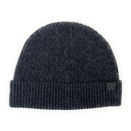 Bruno Magli 100% Italian Cashmere Hat for Men – Men’s Knit Winter Beanie (Black 2-Tone Ribbed)